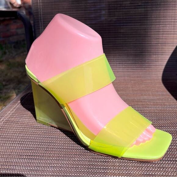 Steve Madden Neon Green Transparent Wedges Platforms size 7.5 - Picture 3 of 7